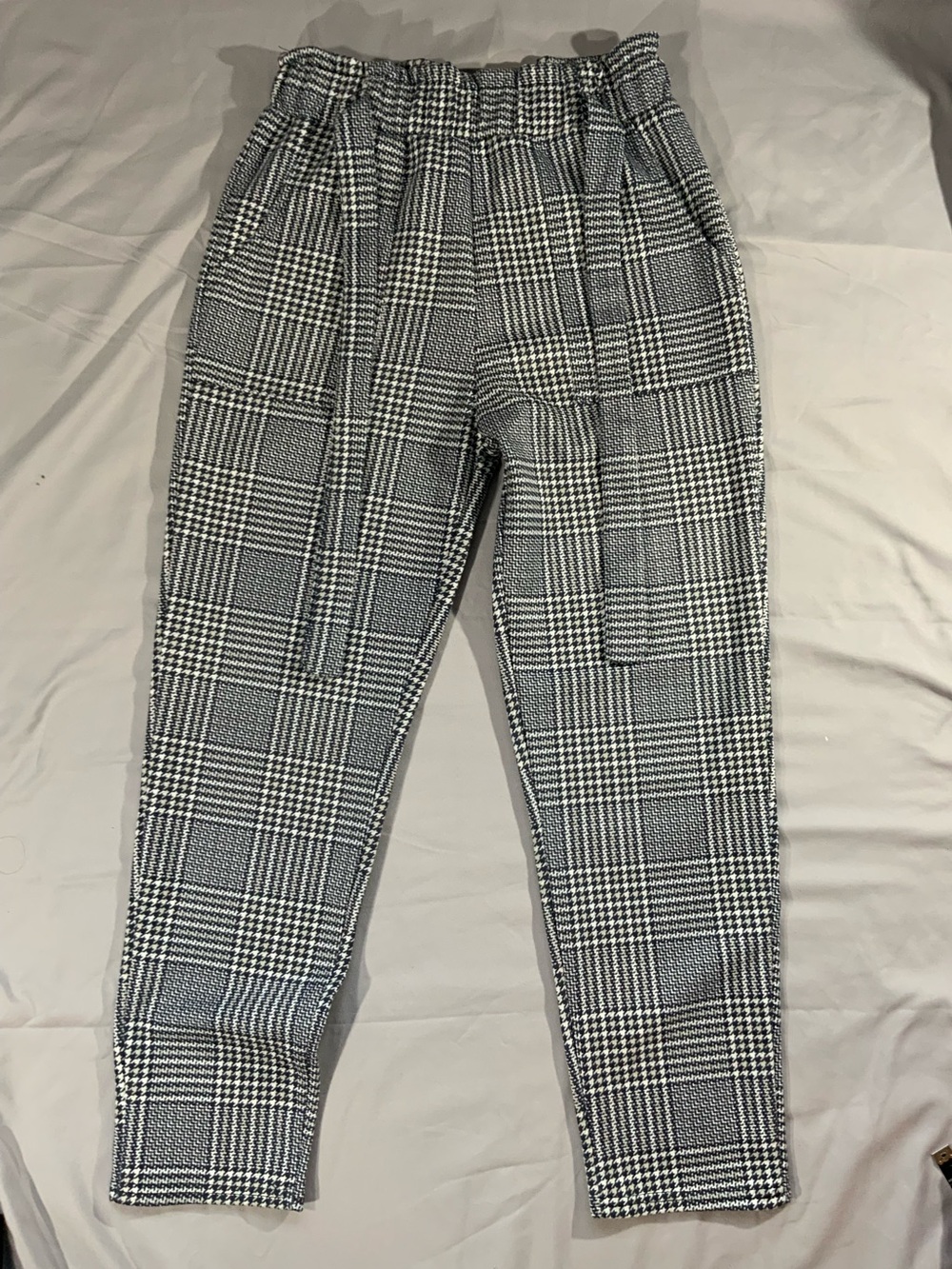 For Better Days Plaid Houndstooth High Rise Pants Women’s Small Blue Gray White